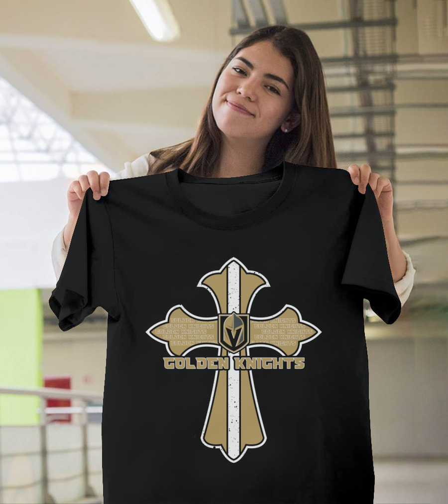 Golden Knights Cross Emblem With Vegas Hockey Team Crest T-Shirt