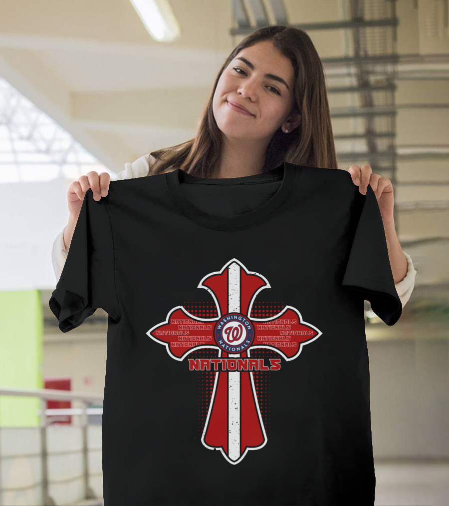 Washington Nationals Cross Logo With Team Spirit T-Shirt