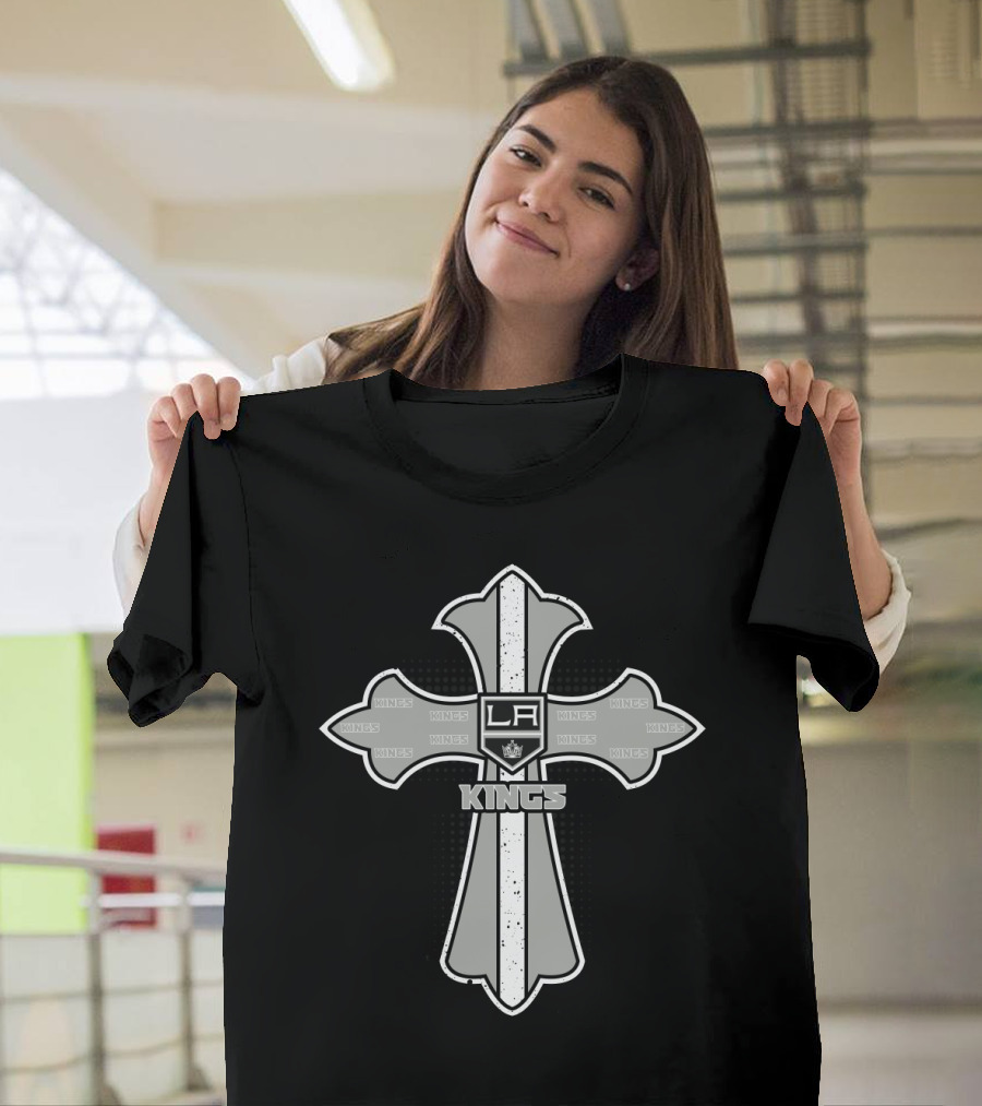 Cross For Jesus And La Kings Fans Kings Icon Black And White Tribute T-Shirt