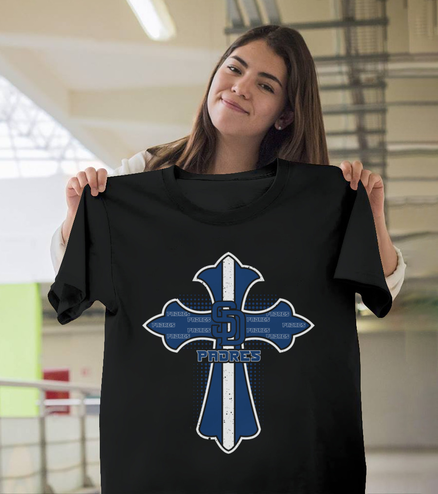 San Diego Padres Cross Logo With Padres Text For Jesus Devotion T-Shirt