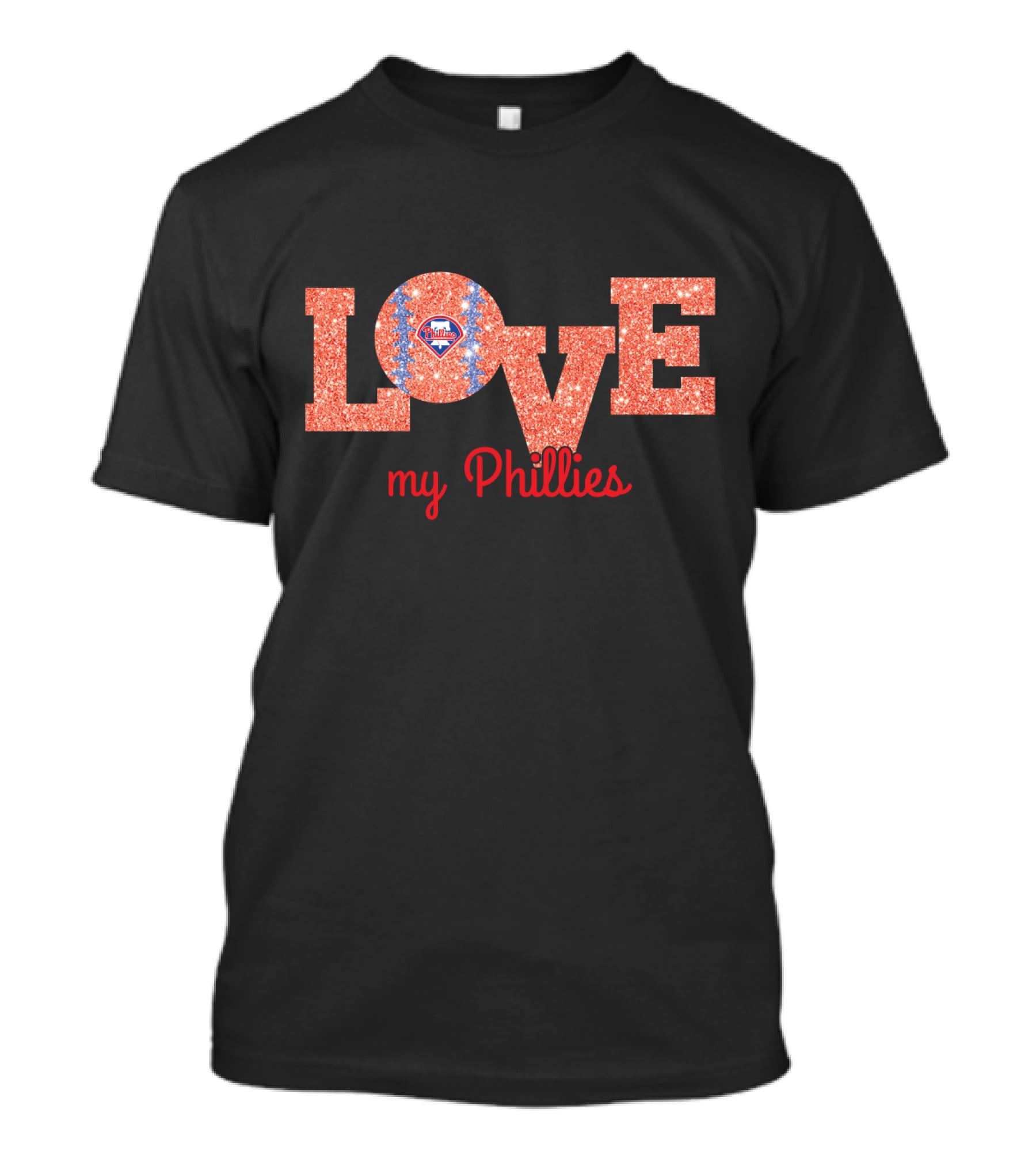 Love My Phillies Glitter Baseball Heart Design For Philadelphia Fans T-Shirt