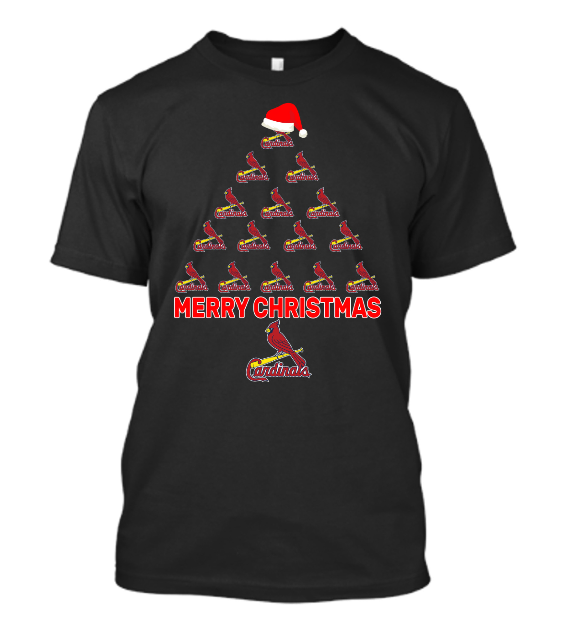 Merry Christmas Cardinals Tree With Santa Hat For St. Louis Fans T-Shirt