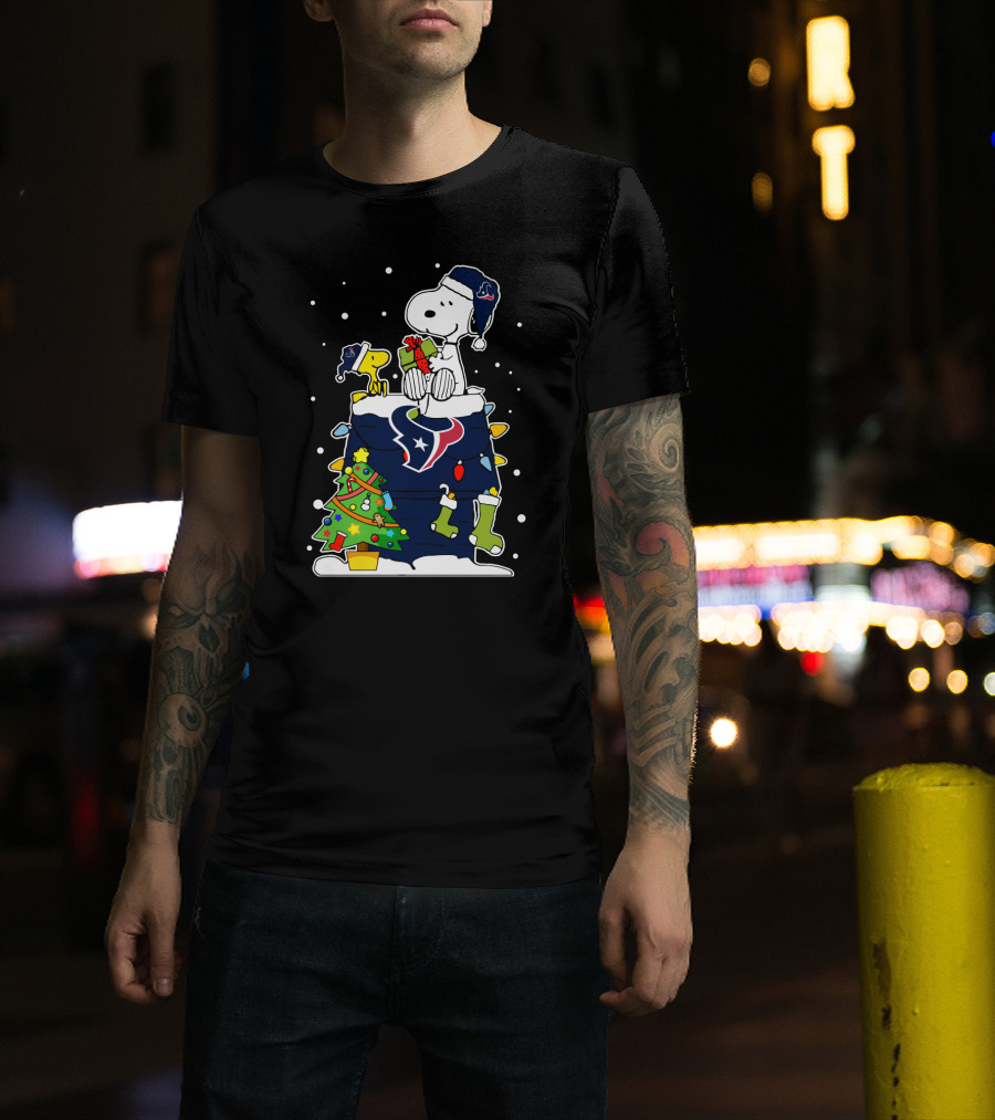 Houston Texans Christmas Snoopy And Woodstock Holiday Football T-Shirt