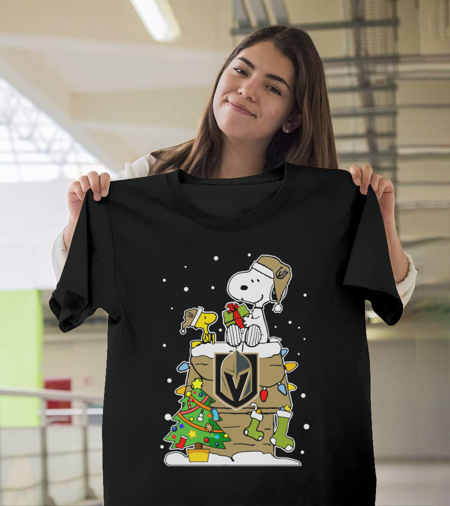 Vegas Golden Knights Snoopy And Woodstock Christmas Celebration T-Shirt