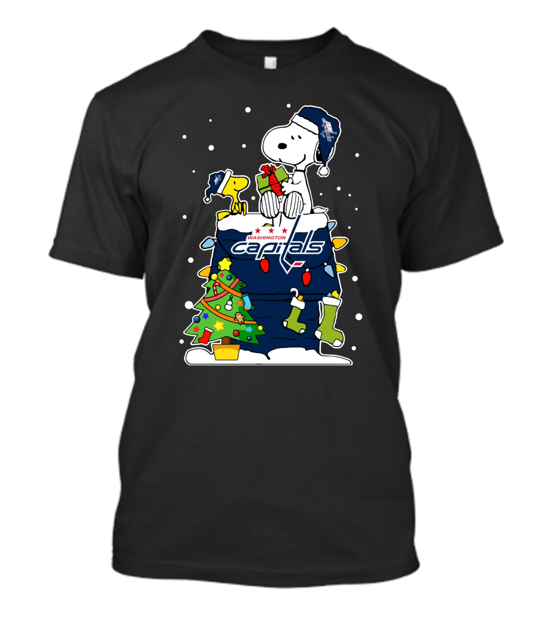 Washington Capitals Christmas Snoopy And Woodstock With Caps Beanies T-Shirt
