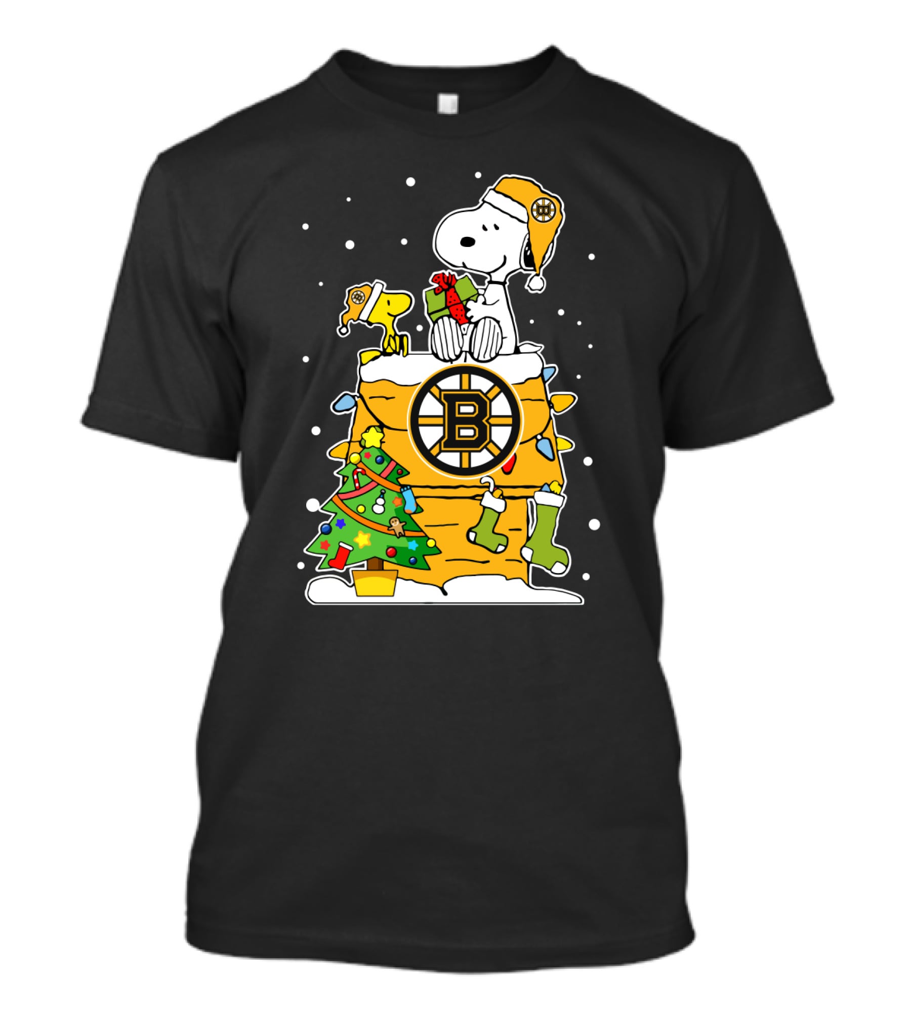 Boston Bruins Christmas Snoopy And Woodstock For Peanuts Fans T-Shirt