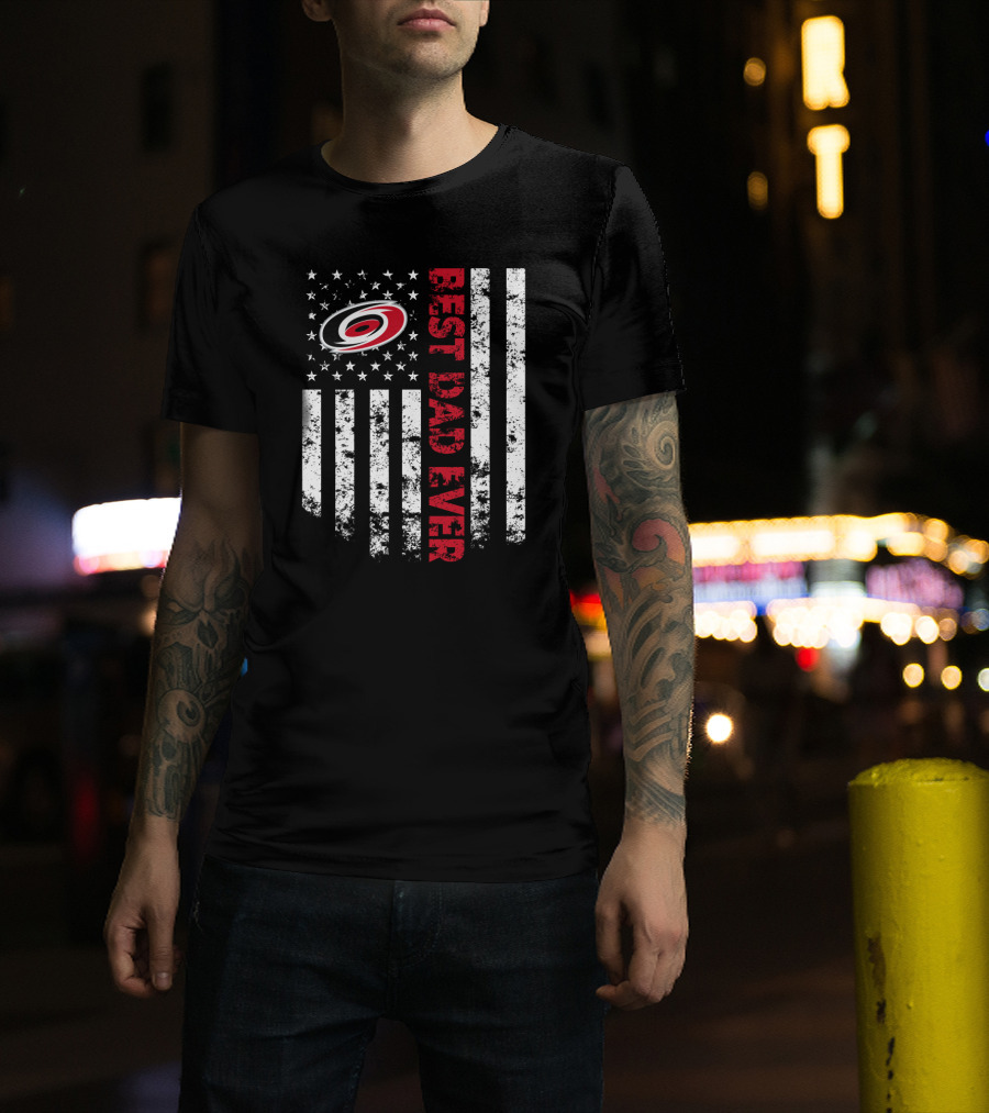 Best Dad Ever Carolina Hurricanes Flag Stripes T-Shirt