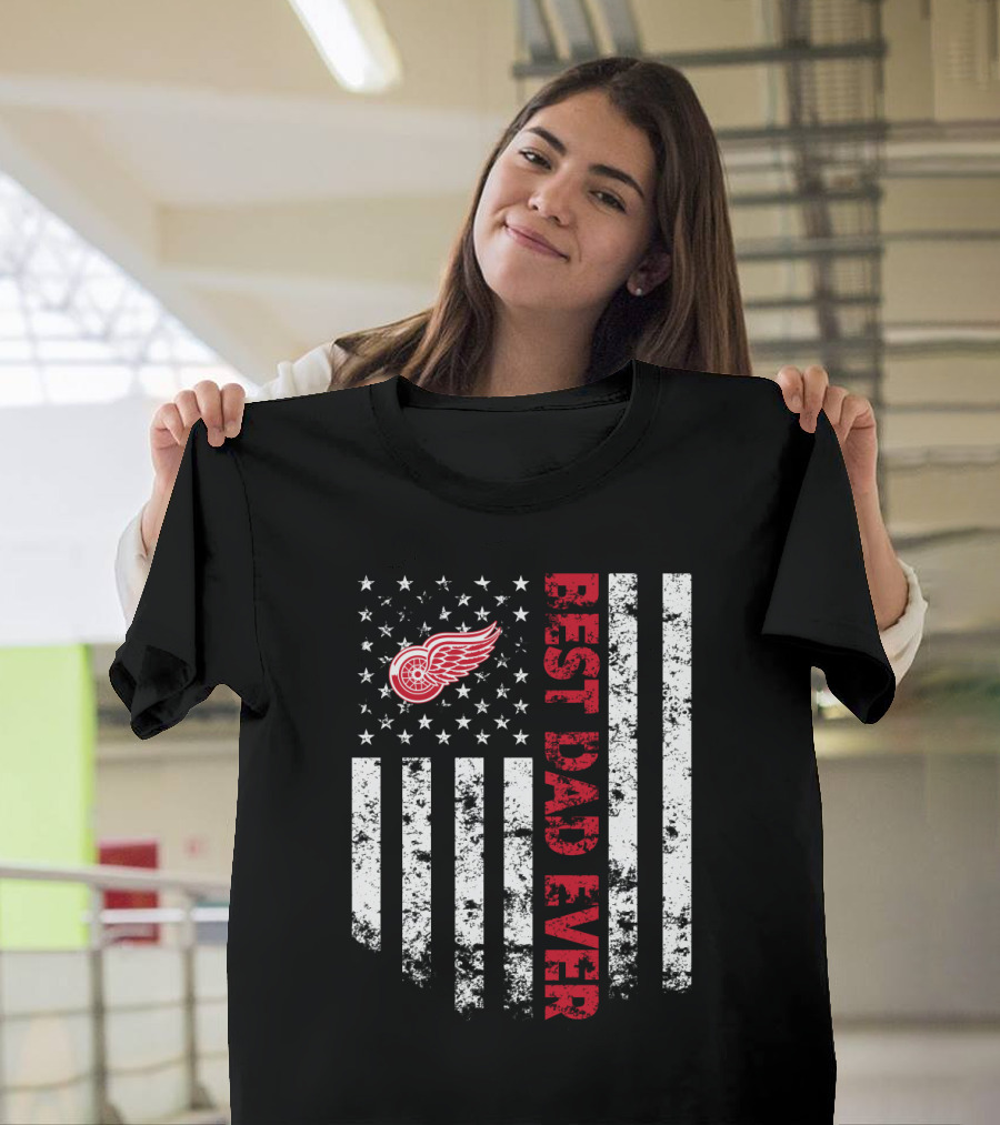 Best Detroit Red Wings Dad Ever American Flag Style T-Shirt