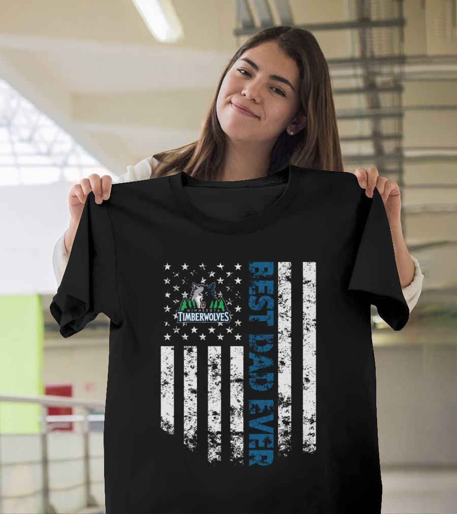 Best Minnesota Timberwolves Dad Ever American Flag Style T-Shirt