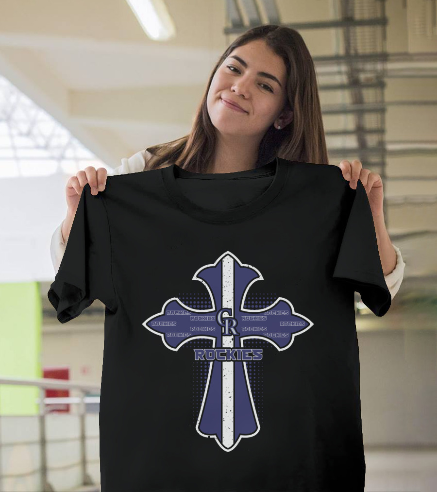 Colorado Rockies Baseball Logo And Cross Christian Faith Fan T-Shirt