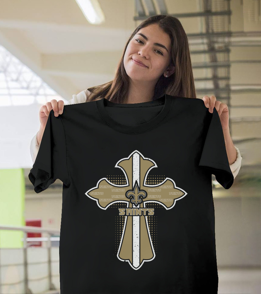 New Orleans Saints Cross With Fleur-De-Lis Symbol For Fans Of Jesus And Football T-Shirt