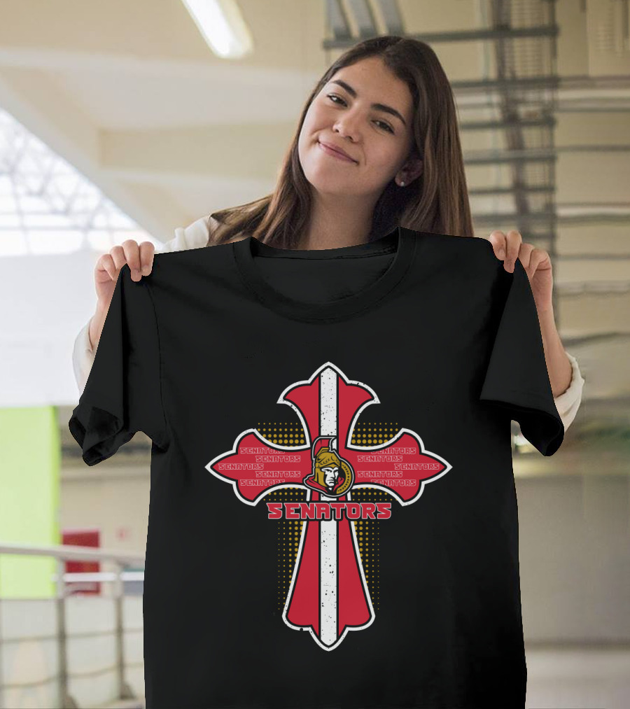 Ottawa Senators Cross Design for Jesus and Hockey Fans T-Shirt