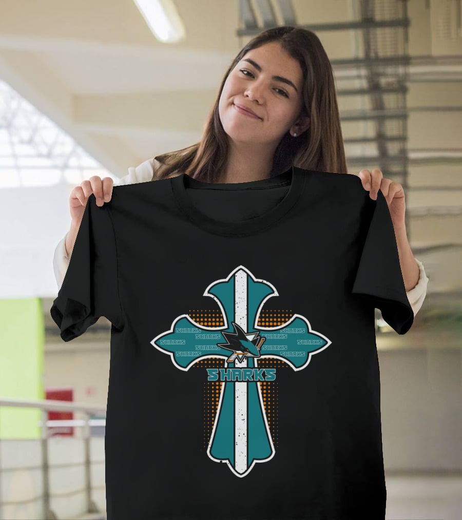 Cross With Sharks Logo For San Jose Fans T-Shirt