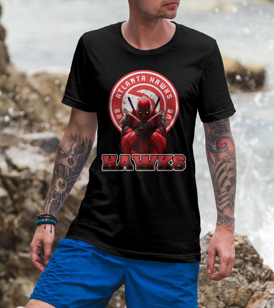 Atlanta Hawks Deadpool Logo Crossover Fan T-Shirt
