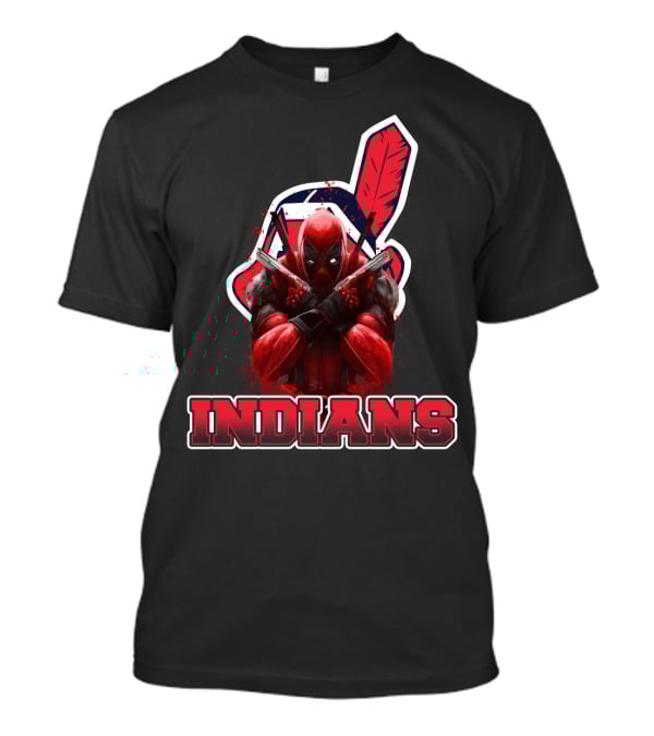 Indians Deadpool Crossover With Baseball Feather T-Shirt