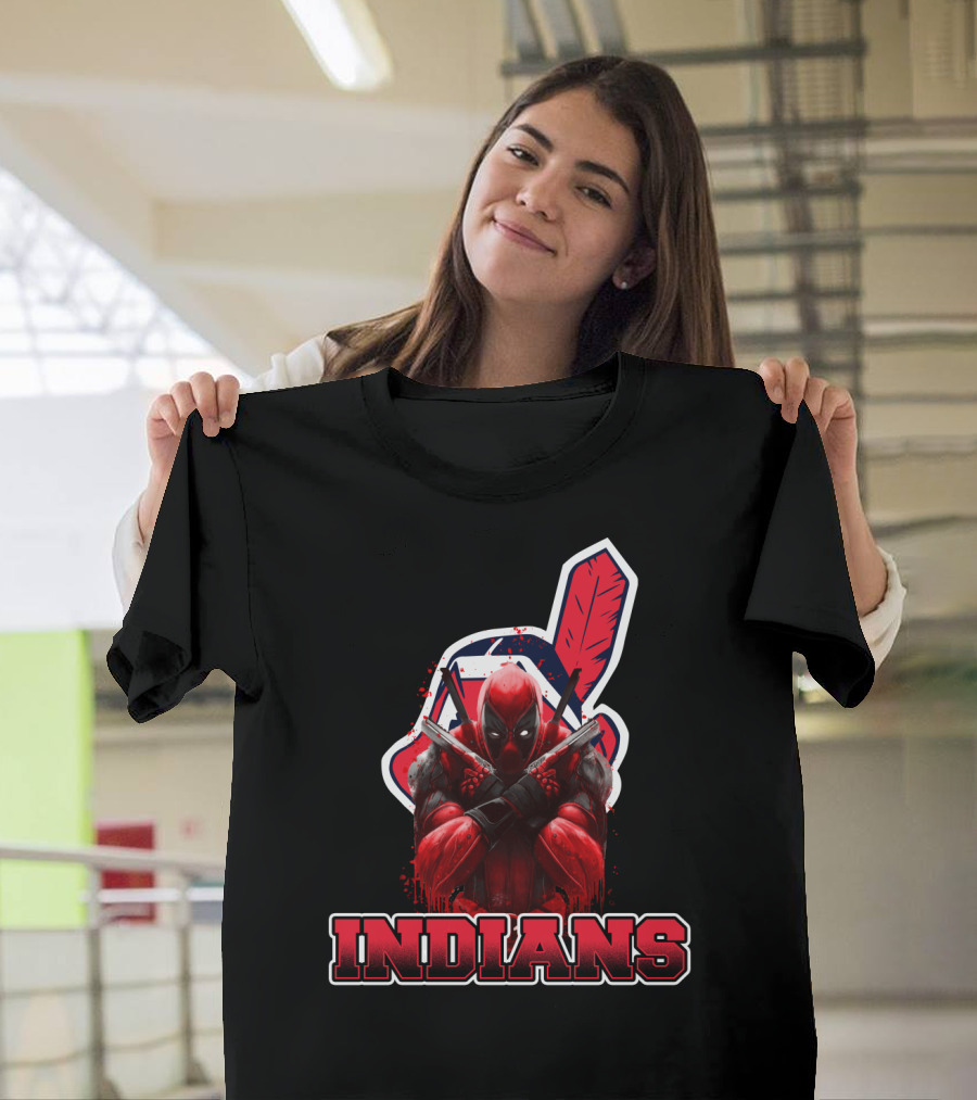 Indians Deadpool Crossover with Baseball Feather T-Shirt