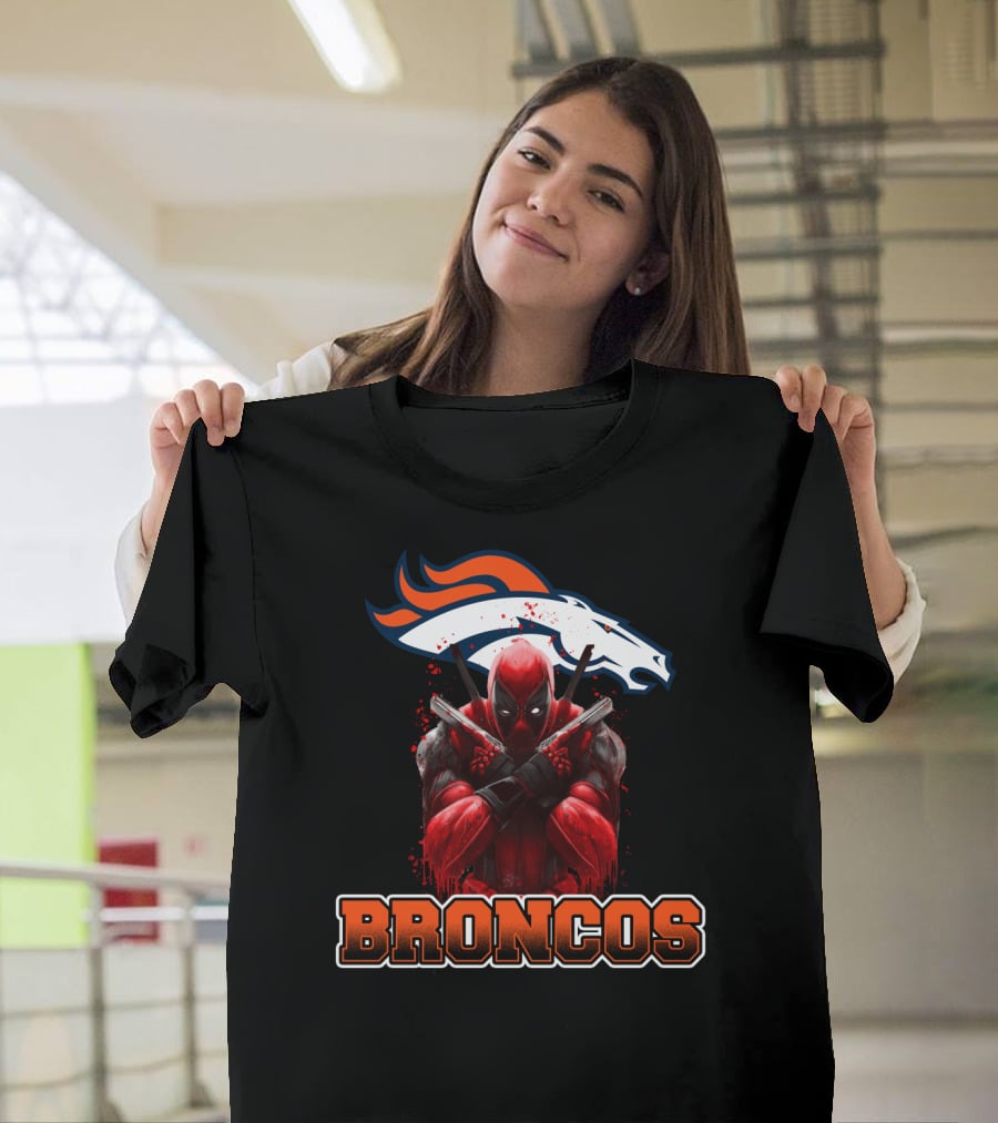 Denver Broncos And Deadpool Crossover Fans Iconic Mashup T-Shirt