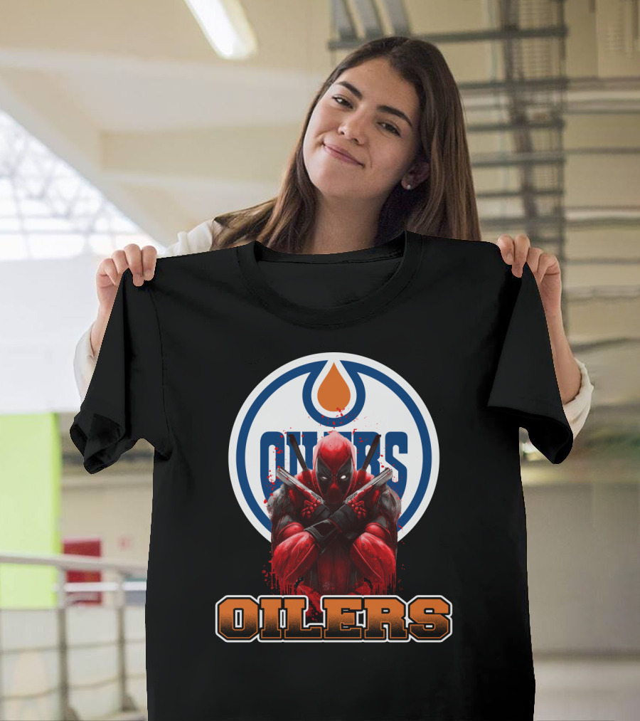 Edmonton Oilers Deadpool Crossover Fan Art NHL Marvel Mashup T-Shirt