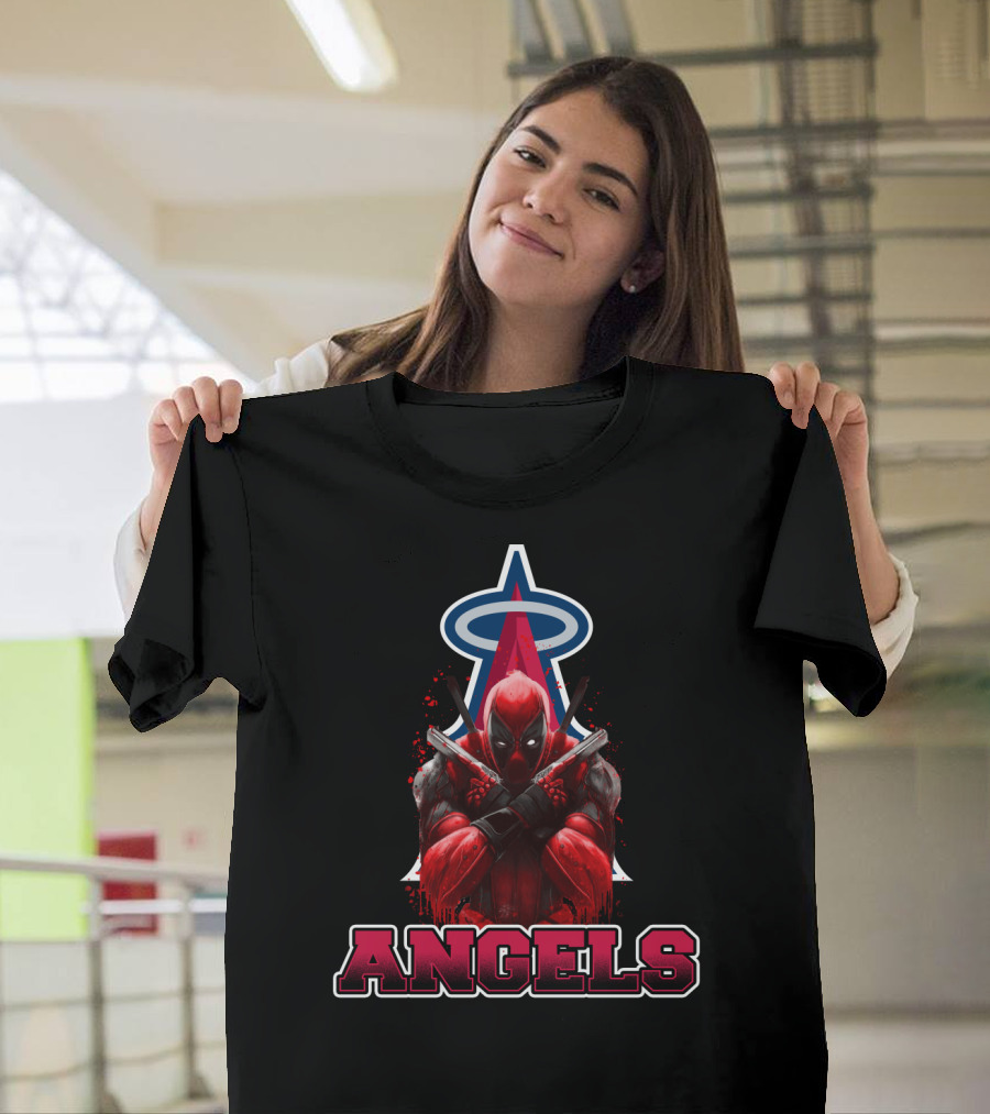 Deadpool with Los Angeles Angels Halo Logo Crossover Fans T-Shirt