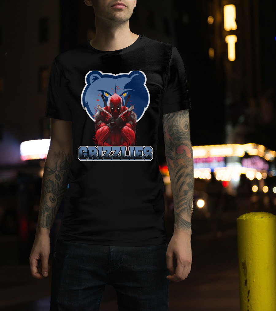Grizzlies Deadpool Crossover Fans Tee Memphis Grizzlies Logo Mashup T-Shirt