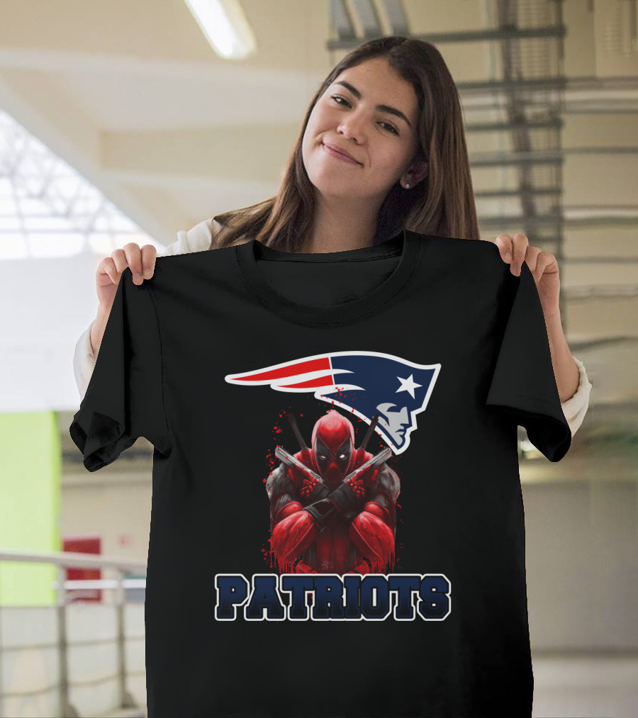 Patriots Deadpool Crossover with New England Patriots Logo Featuring Marvel Character T-Shirt