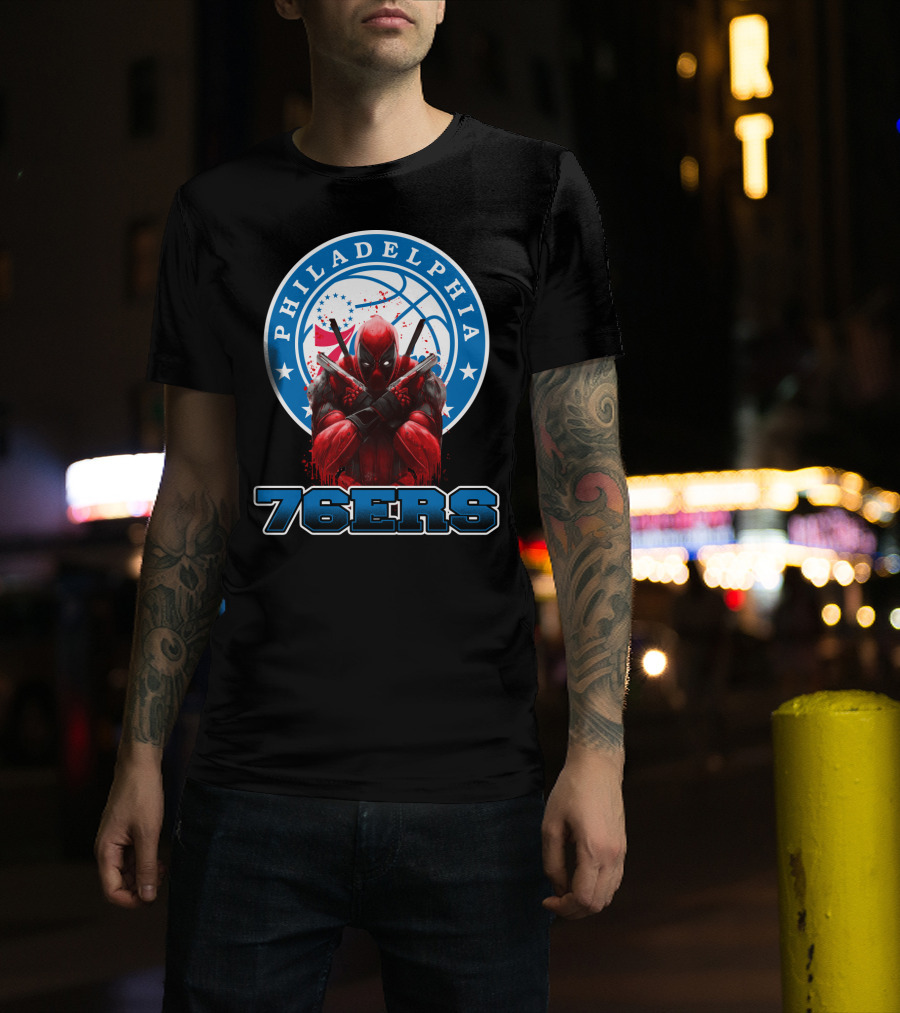 Philadelphia 76ers Deadpool NBA Crossover Fans Graphic Basketball T-Shirt