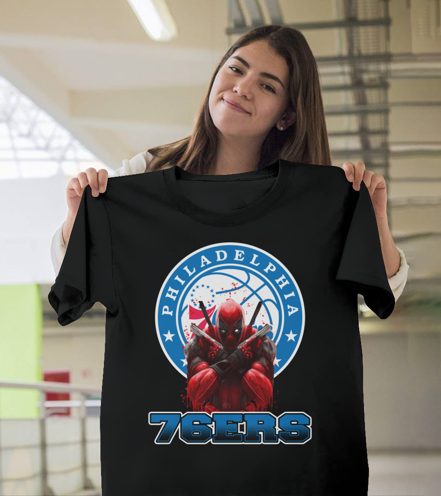 Philadelphia 76ers Deadpool NBA Crossover Fans Graphic Basketball T-Shirt