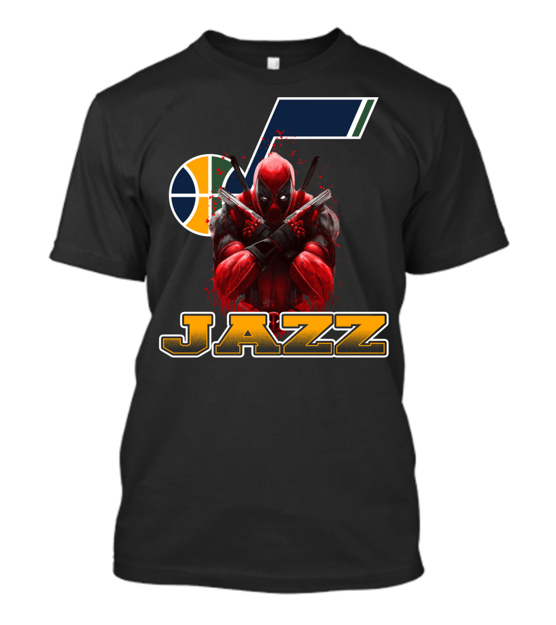 Utah Jazz NBA Logo With Deadpool Character Crossover For Fans T-Shirt