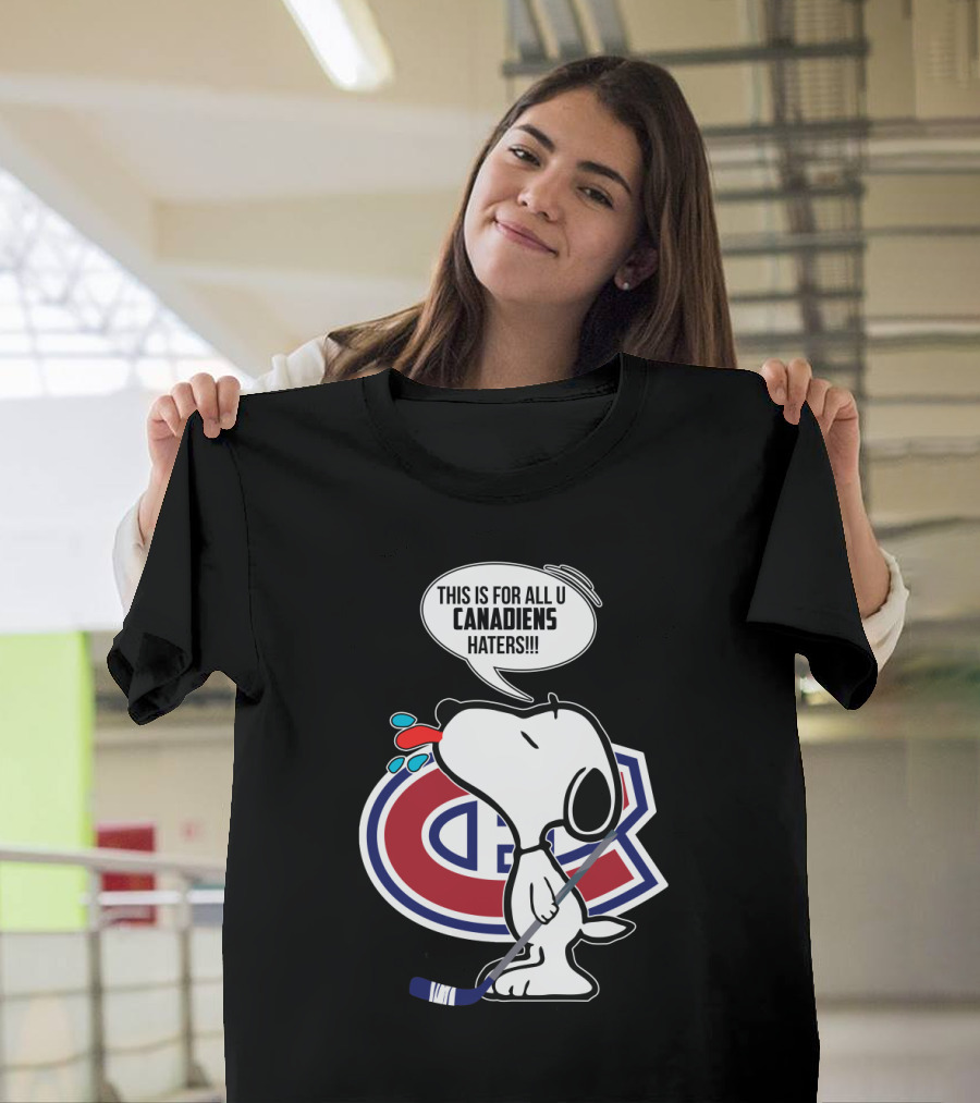 Snoopy Ice Hockey Montreal Canadiens Haters Fans Hockey Stick T-Shirt