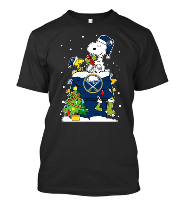 Buffalo Sabres Snoopy Christmas Gift With Woodstock And Holiday Tree T-Shirt