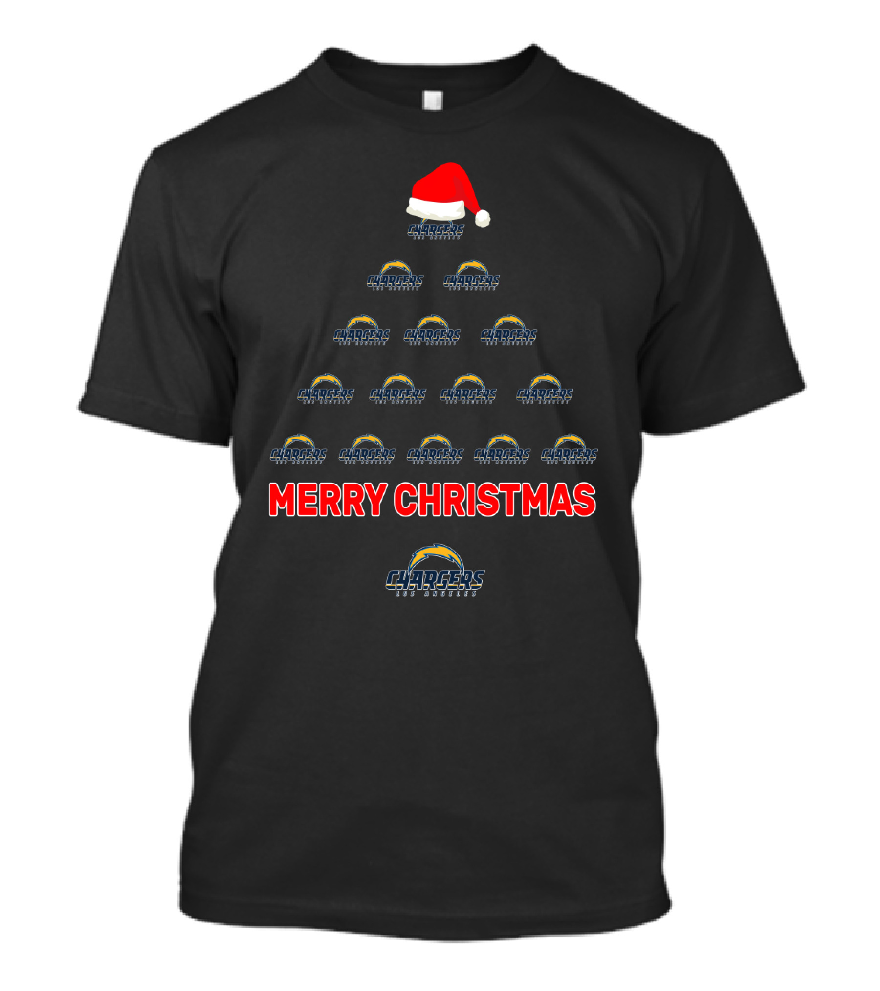 Merry Christmas Los Angeles Chargers Tree With Santa Hat T-Shirt
