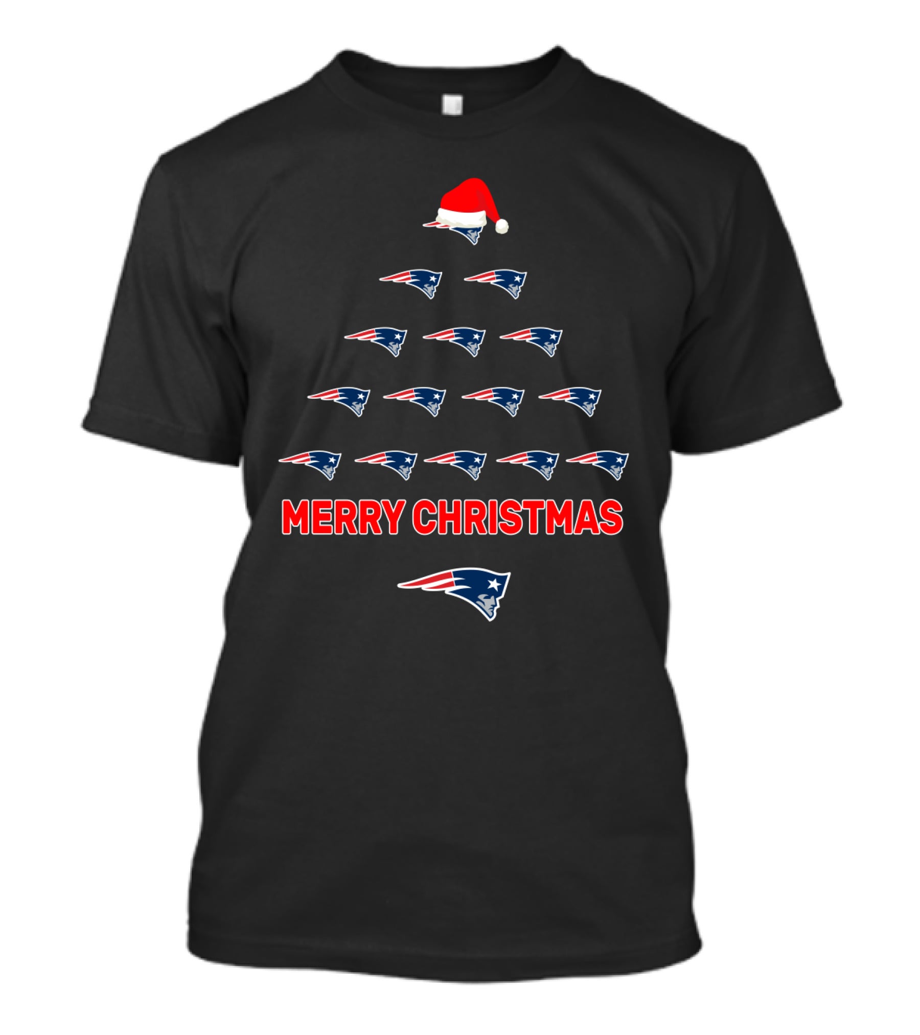 Merry Christmas New England Patriots Santa Hat Tree T-Shirt