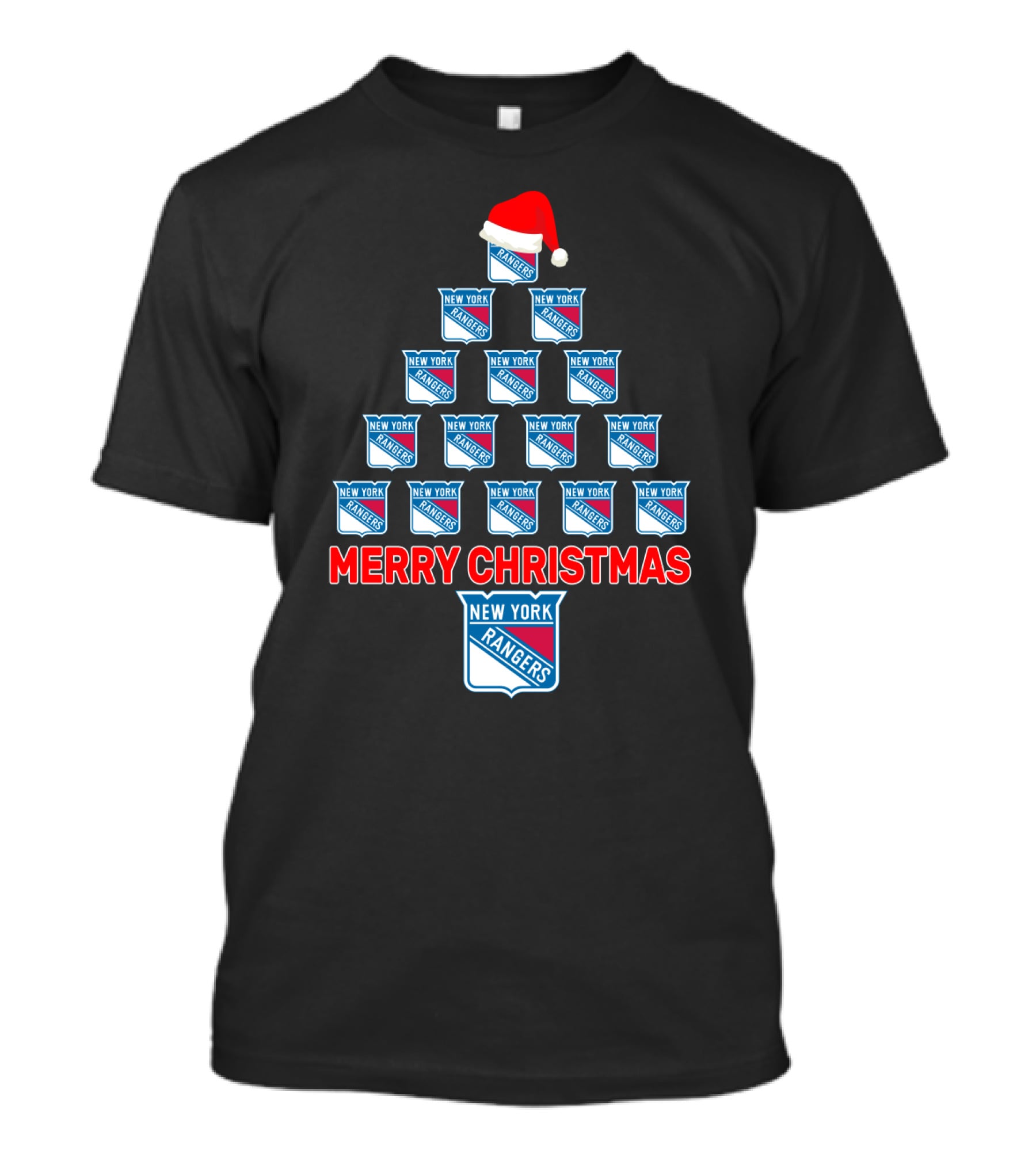 Merry Christmas New York Rangers Logo Tree With Santa Hat T-Shirt