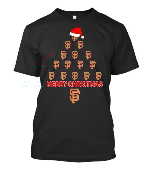 Merry Christmas San Francisco Giants Tree With Santa Hat T-Shirt