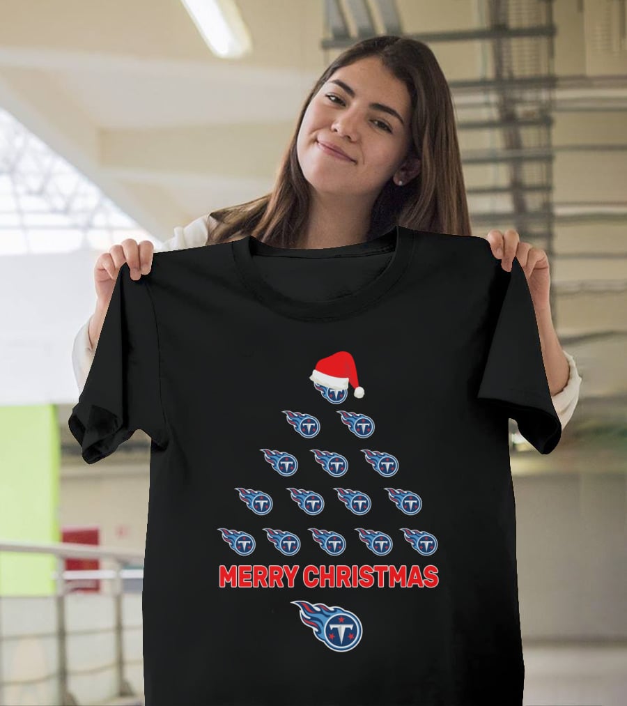 Merry Christmas Tennessee Titans Santa Hat Tree T-Shirt