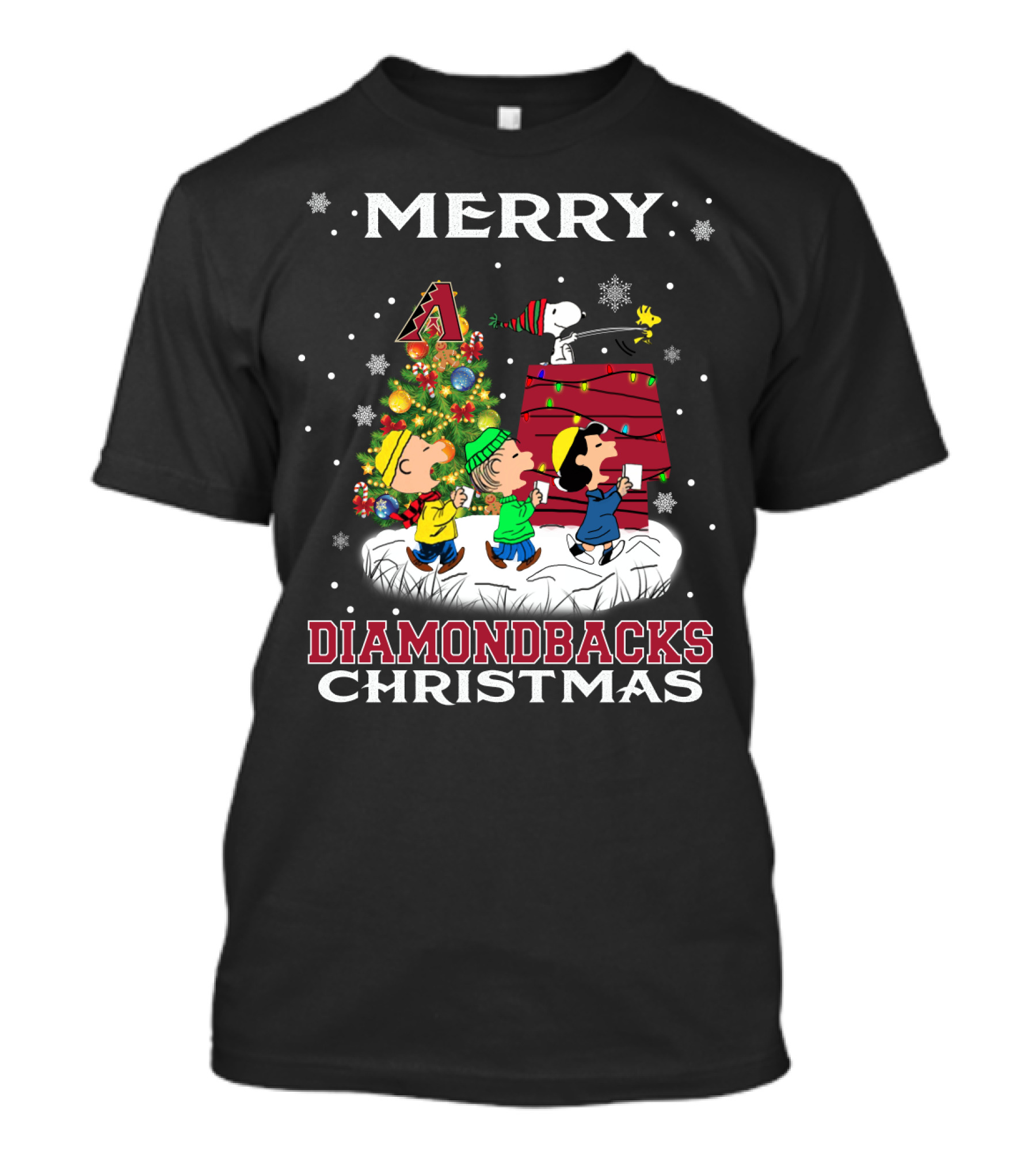 Merry Diamondbacks Christmas Snoopy Peanuts Holiday Scene T-Shirt