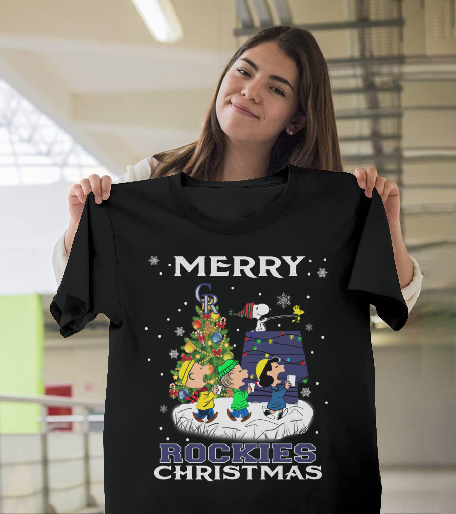 Merry Colorado Rockies Christmas With Snoopy And Friends Peanuts T-Shirt