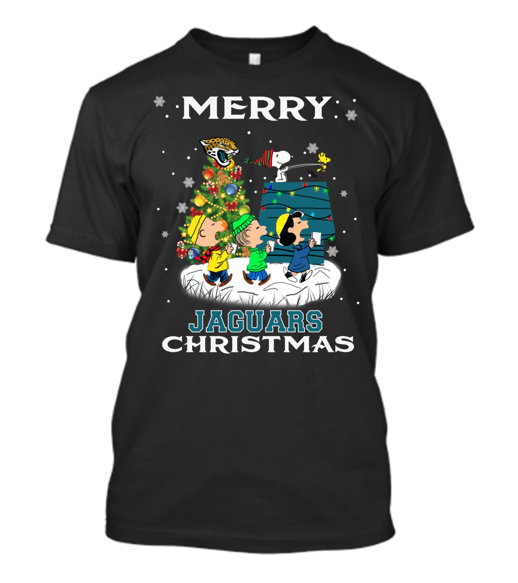 Merry Jaguars Christmas Snoopy And Peanuts Holiday Scene T-Shirt