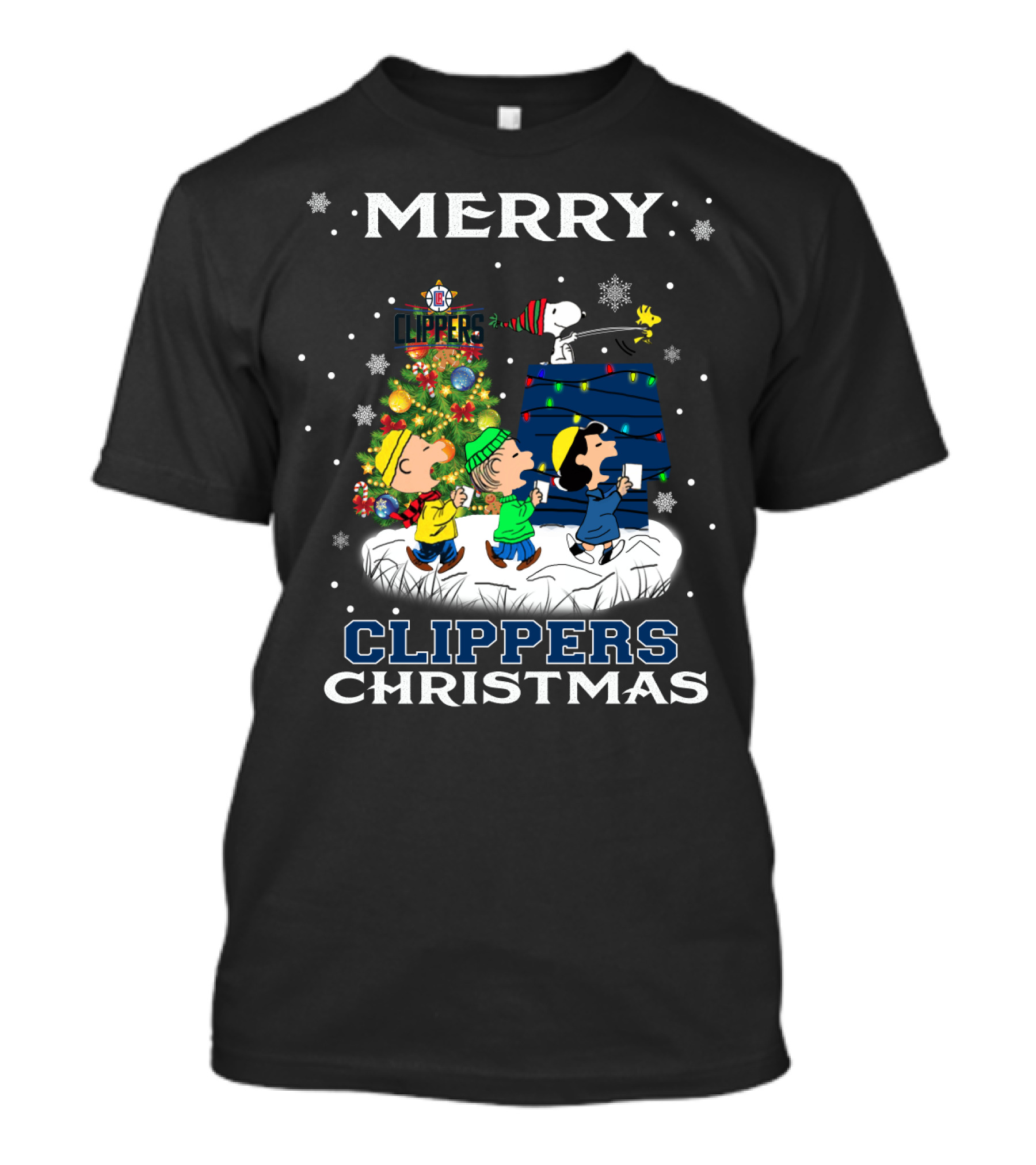 Merry La Clippers Christmas Snoopy Fans Peanuts Festive Scene T-Shirt