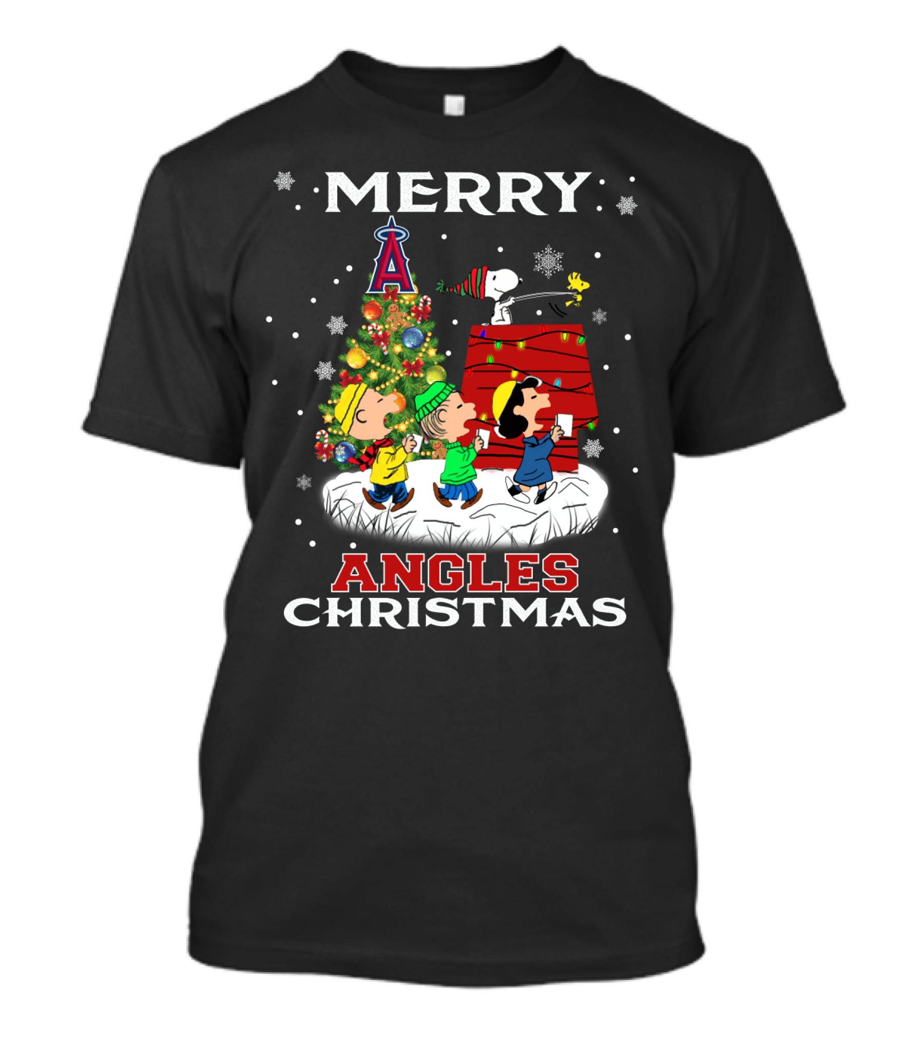 Merry Los Angeles Angels Christmas With Snoopy And Peanuts Characters T-Shirt