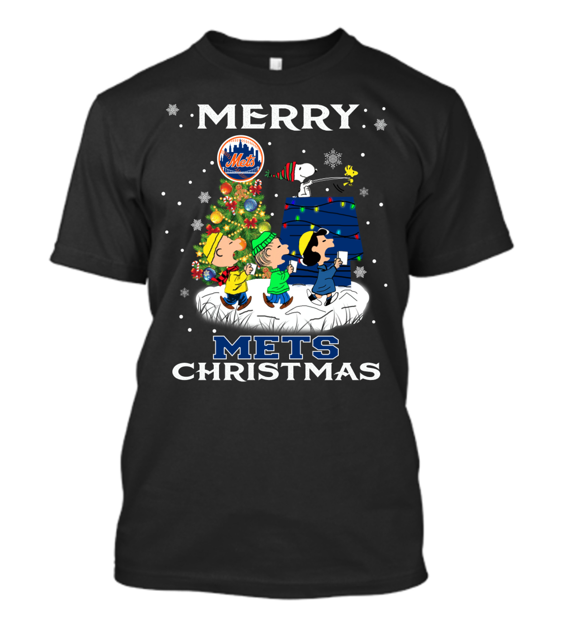 New York Mets Christmas Featuring Snoopy And Peanuts Characters T-Shirt
