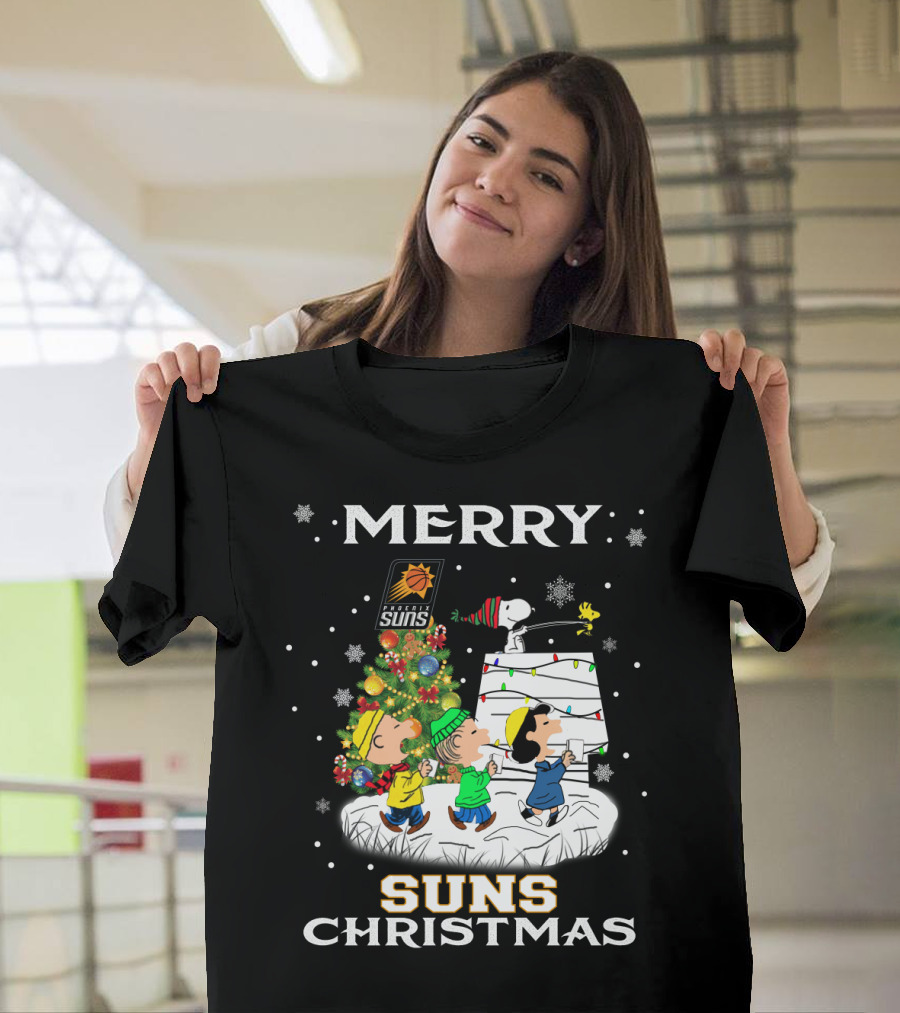 Merry Phoenix Suns Christmas Snoopy Peanuts Winter Scene T-Shirt