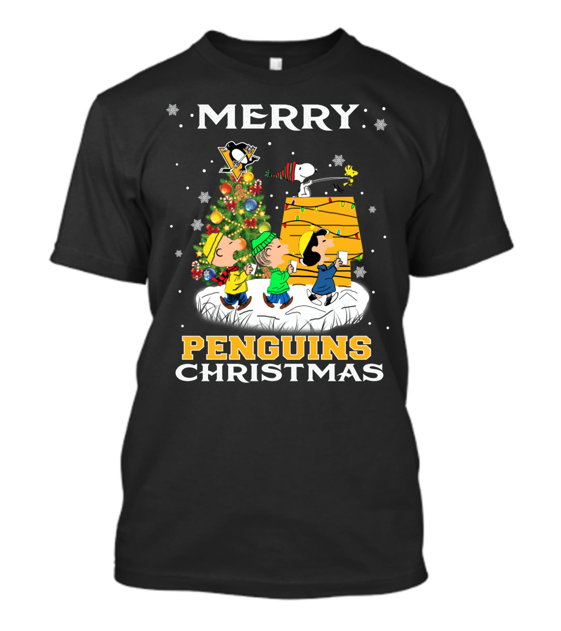 Merry Pittsburgh Penguins Christmas Snoopy And Peanuts Holiday T-Shirt