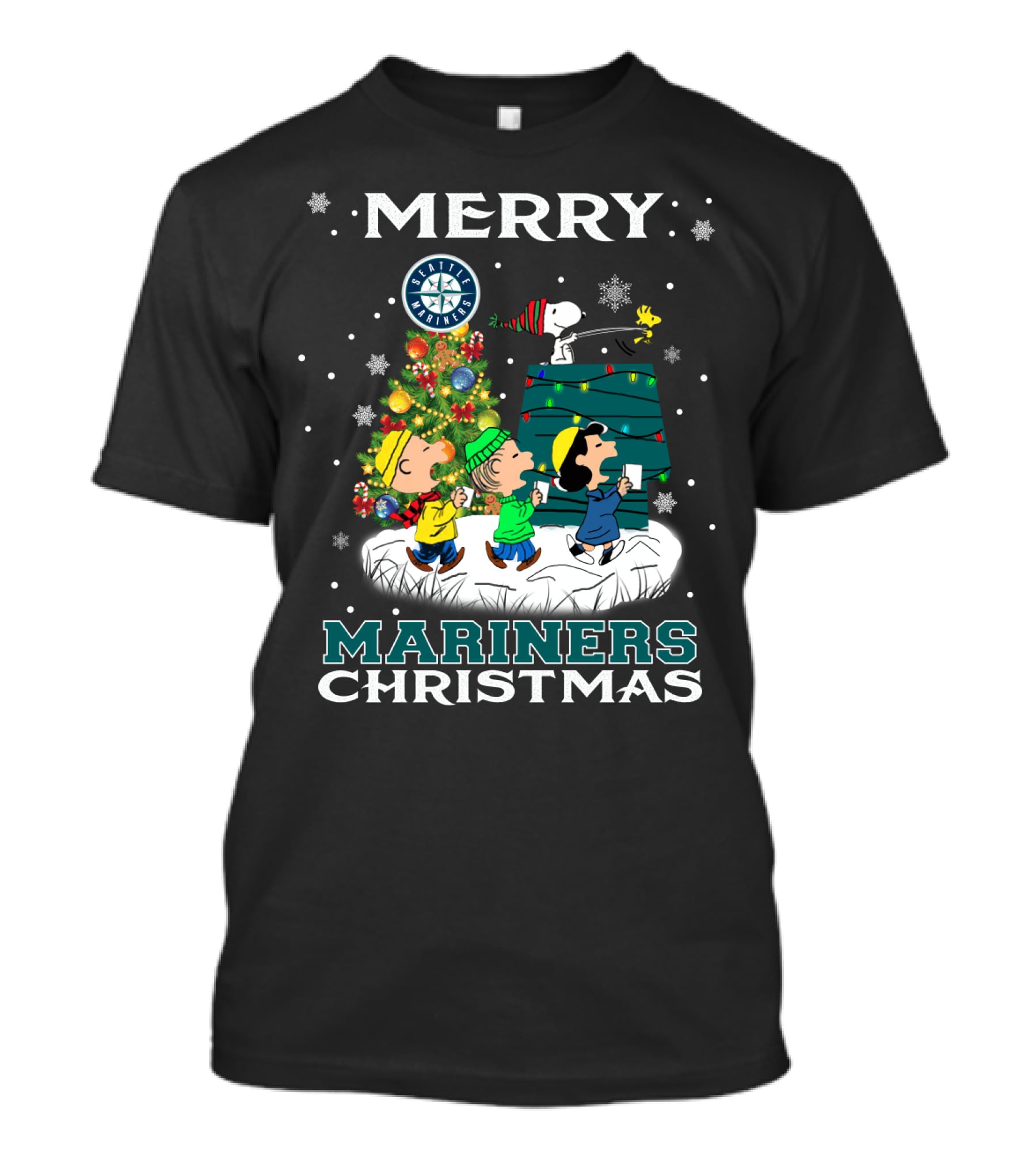 Merry Seattle Mariners Christmas Snoopy And Peanuts T-Shirt