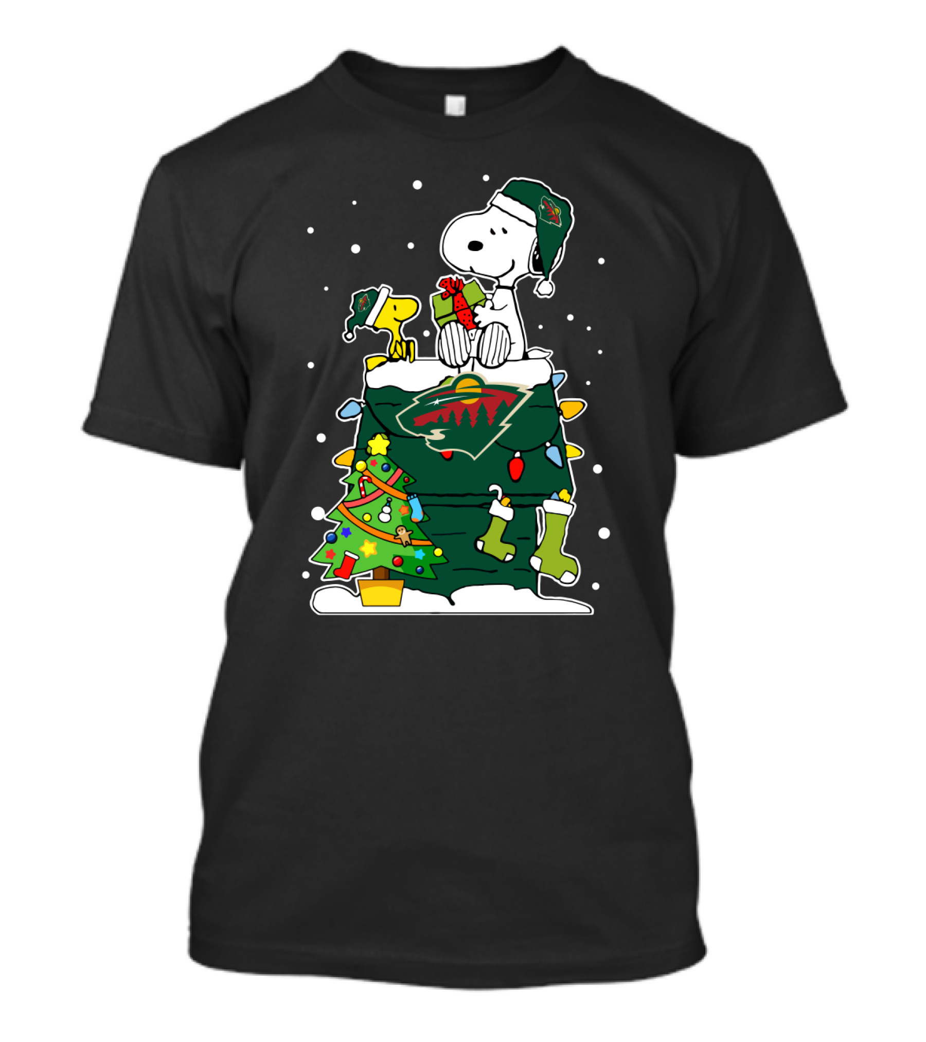 Minnesota Wild Christmas Snoopy Lover Peanuts Hockey Holiday Scene T-Shirt