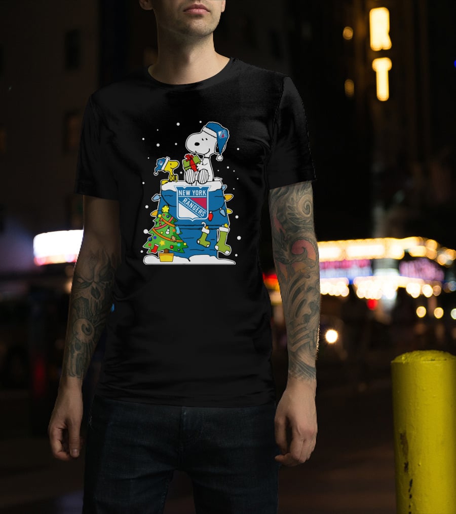 New York Rangers Snoopy And Woodstock Christmas T-Shirt