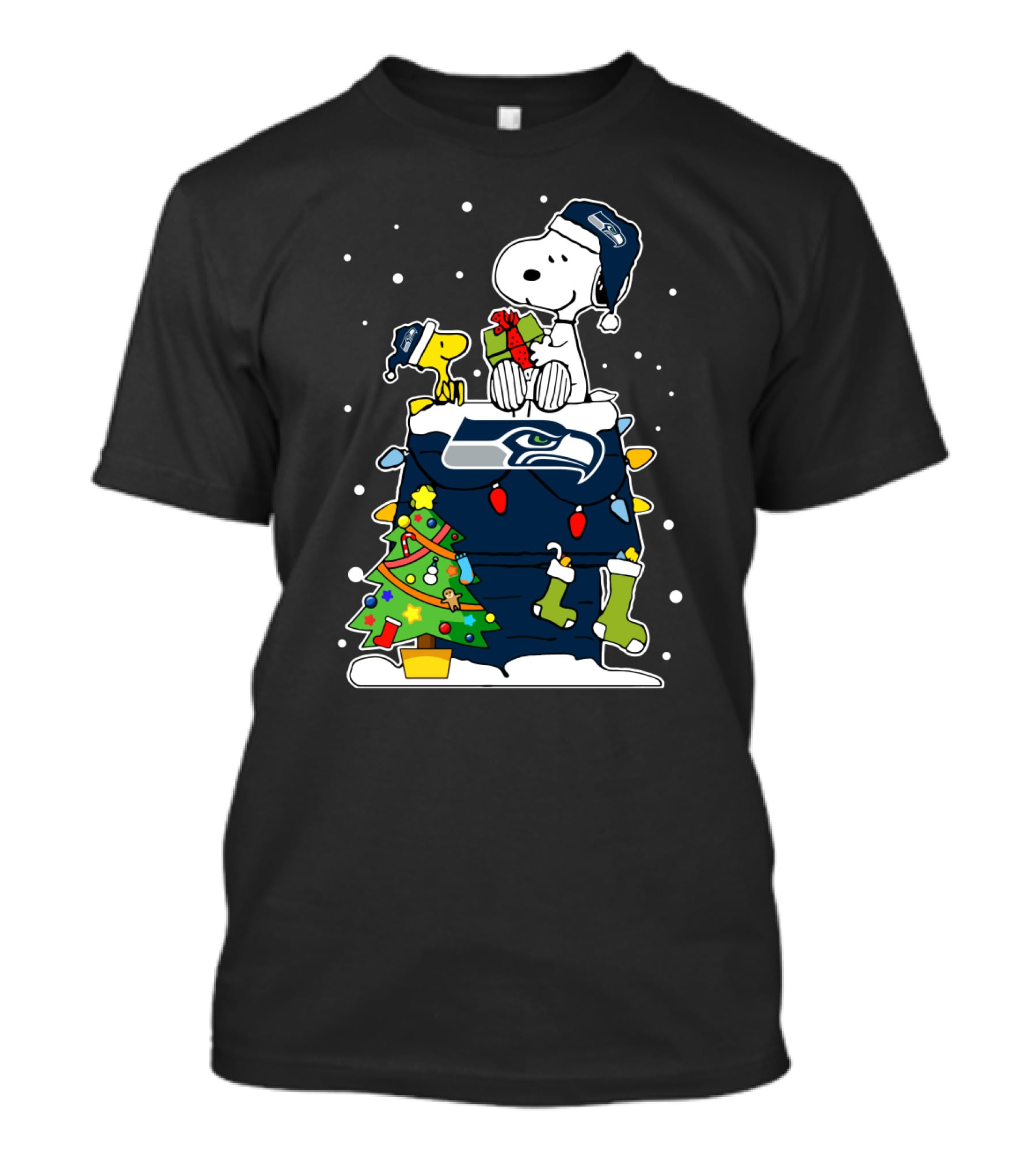 Seattle Seahawks Christmas Snoopy And Woodstock Holiday Cheer T-Shirt