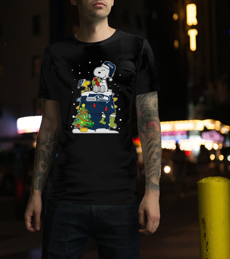Seattle Seahawks Christmas Snoopy And Woodstock Holiday Cheer T-Shirt