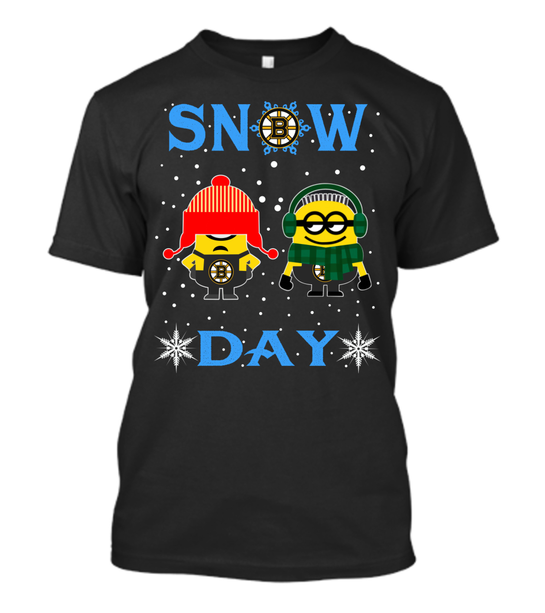 Boston Bruins And Minion Fans Snow Day Winter Fun T-Shirt
