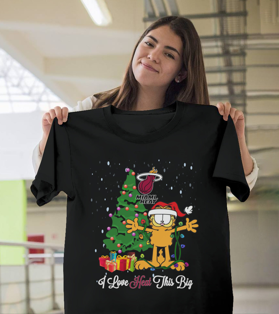 I Love Miami Heat This Big Xmas Garfield Cat Christmas Tree T-Shirt